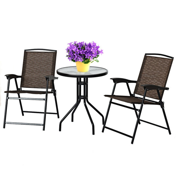 Vebreda 3 Pieces Bistro Patio Garden Furniture Set of Round Table and Folding Chairs