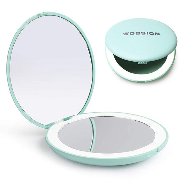 Vebreda LED Lighted Travel Makeup Mirror, 1x/10x Magnification Compact Mirror