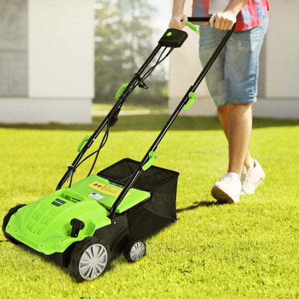 Vebreda 12Amp Corded 13¡± Electric Lawn mower Scarifier with 40L Collection Bag Green