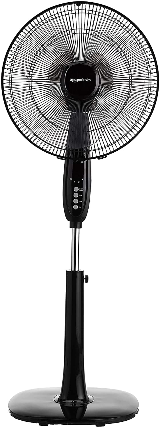 16 Inch Oscillating Dual Blade Standing Pedestal Fan with Remote Black