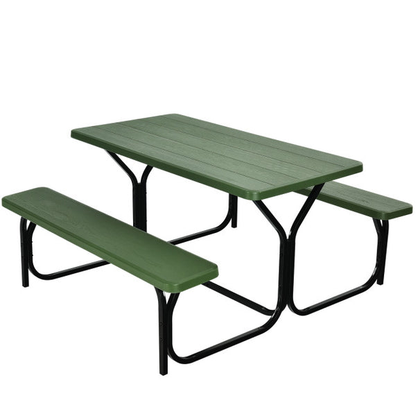 Vebreda All Weather Outdoor Picnic Table Bench Set with Metal Base Wood,Green