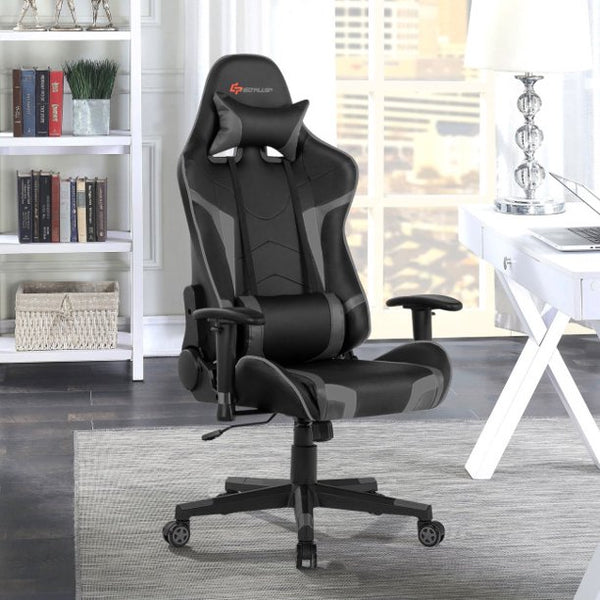 Vebreda Gaming Chair Reclining Swivel Massage Chair with Lumbar Support Black & Gray