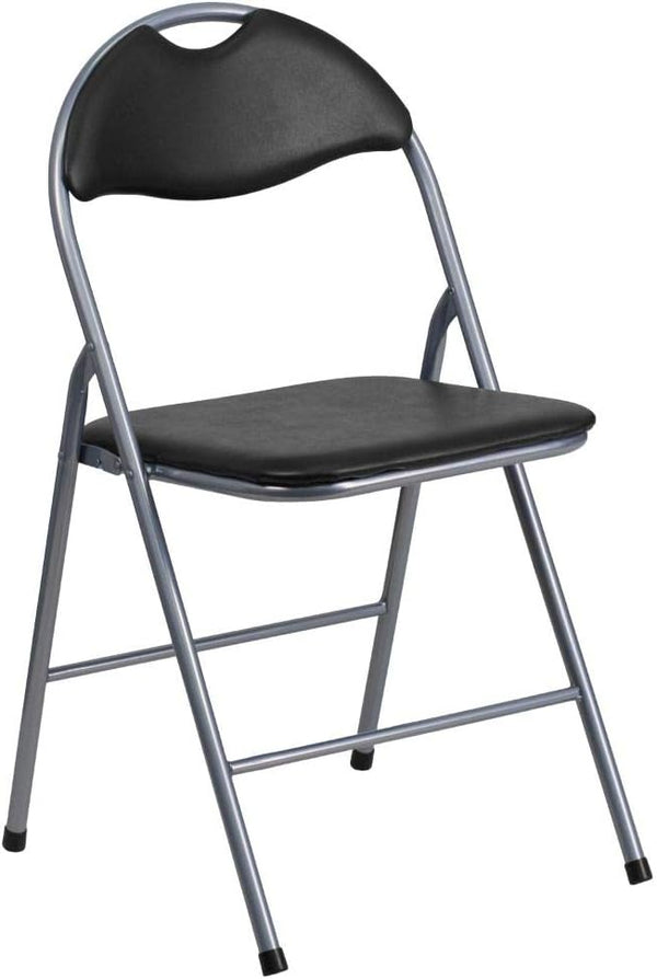 4 Pack Black Vinyl Metal Folding Chair with Carrying Handle