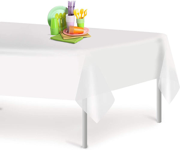 Vebreda White 6 Pack Premium Disposable Plastic Tablecloth For Parties 54 Inch x 108 Inch