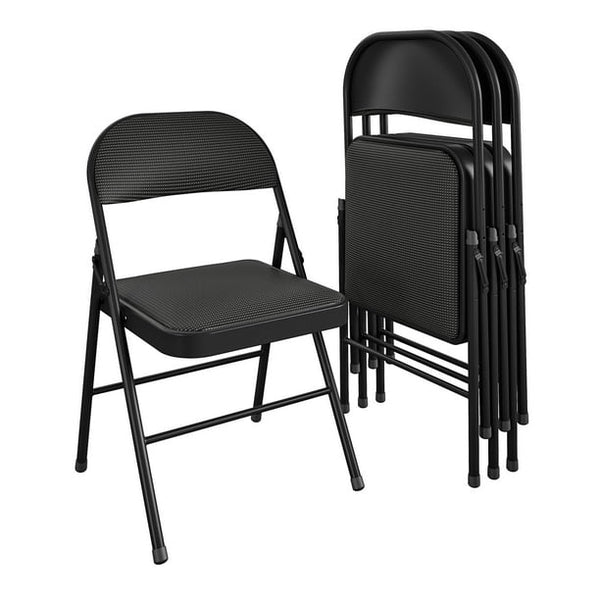 Vebreda Fabric Padded Folding Chair, Black, 4 Count