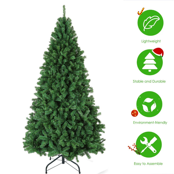 Vebreda 6ft Premium Christmas Tree, Pine Hinged Artificial Holiday Tree W/ 1000 Tips, Metal Base - Green