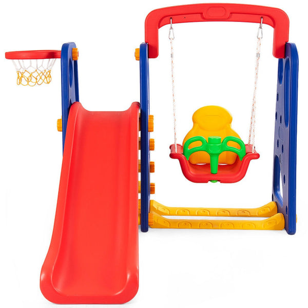 Vebreda Toddler Climber and Swing Set, 3 in 1 Climber Slide Playset w/Basketball Hoop, Toss, Easy Climb Stairs, Kids Playset for Both Indoors & Backyard