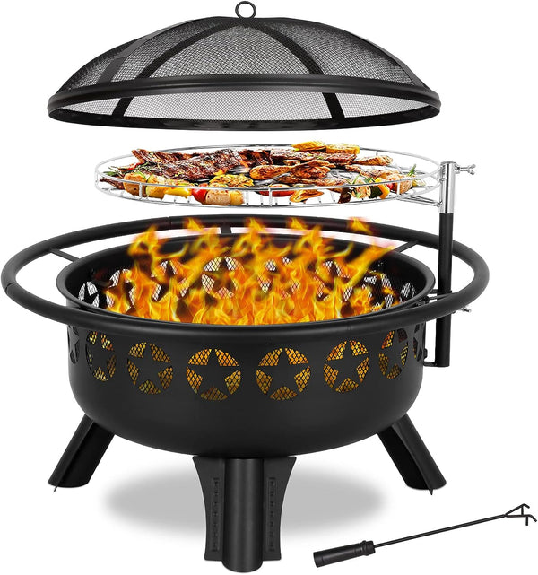 Fire Pit with Grill Large 31 Wood Burning Fire Pit with Swivel Cooking Grate