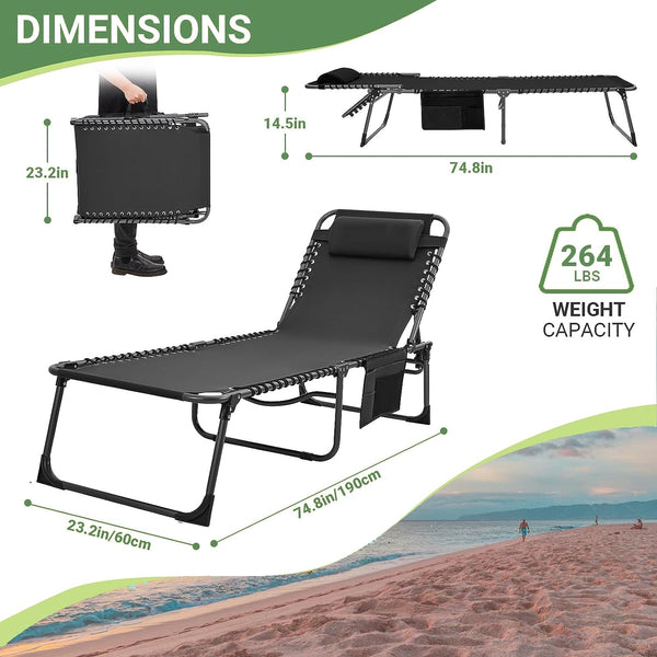 Folding Chaise Lounge Chair for Outside Patio Beach