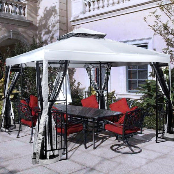 Vebreda 10x10 Feet Patio Gazebo Outdoor Steel Gazebo with Netting, Double Vented Roof