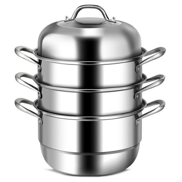 Vebreda 3 Tier Stainless Steel Cookware Pot Saucepot Steamer , Silver