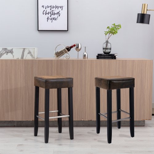 Vebreda 2PC Barstool in Brown Fabric and Black Wood Finish