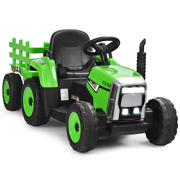 Vebreda 12V Kids Ride On Tractor with Trailer Ground Loader w/Remote Control &LED Lights