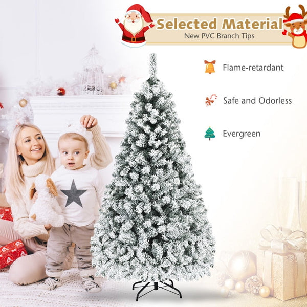 Vebreda 6ft Snow Flocked Christmas Tree, Premium Holiday Pine Branches, Foldable Metal Base