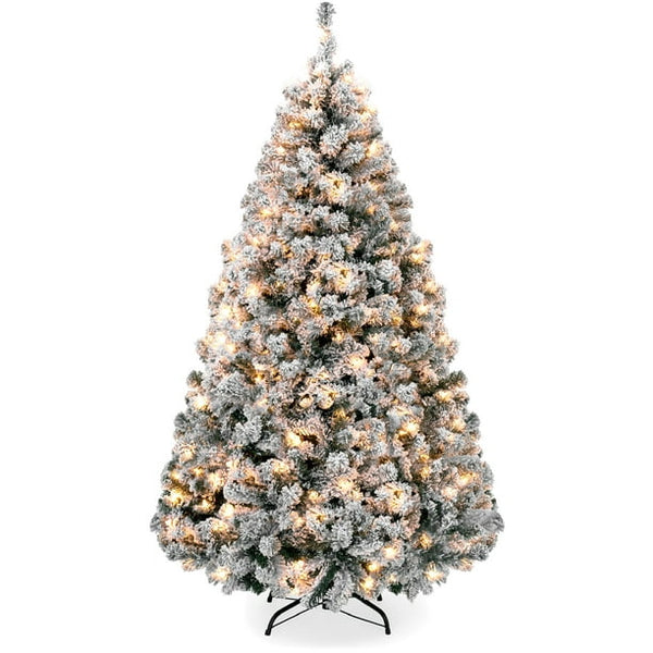 Vebreda 6ft Pre-Lit Holiday Christmas Pine Tree w/ Snow Flocked Branches, 250 Warm White Lights