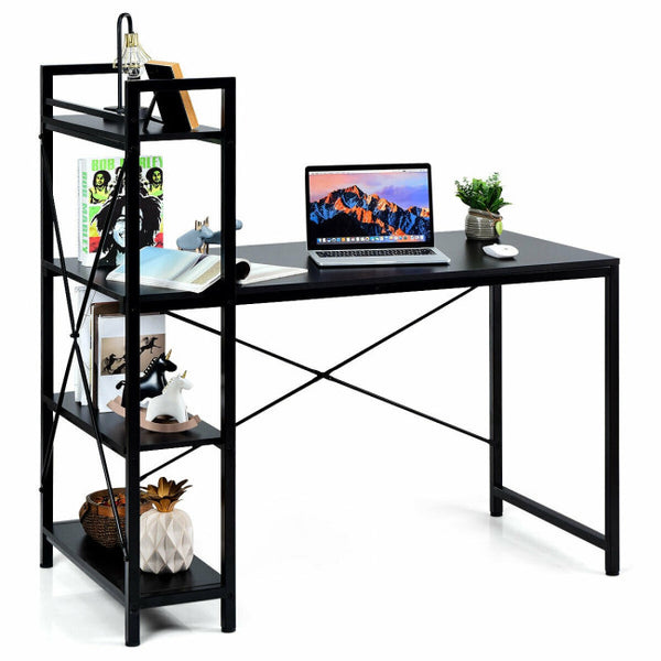 Vebreda Computer Desk with Storage Shelves - Home Office Workstation Study, Writing, Gaming Table, Black, 47 Inches