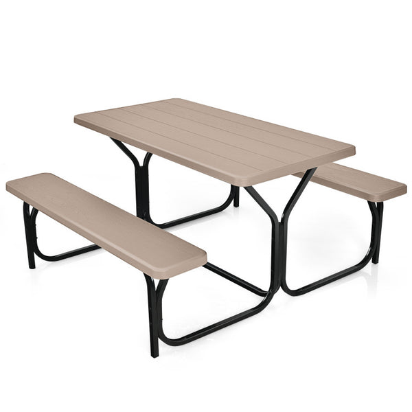 Vebreda HDPE Outdoor Picnic Table Bench Set with Metal Base Coffee