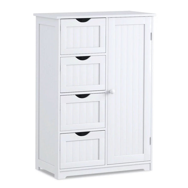 Vebreda Wooden 4 Drawer Bathroom Cabinet Storage Cupboard 2 Shelves Free Standing White