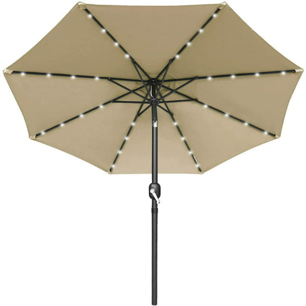 Vebreda 10ft Solar Umbrella 32 LED Lighted Market Patio Umbrella, Beige