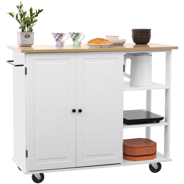 Vebreda Kitchen Island Cart Wood Kitchen Islands with Large Trolley Cart , White