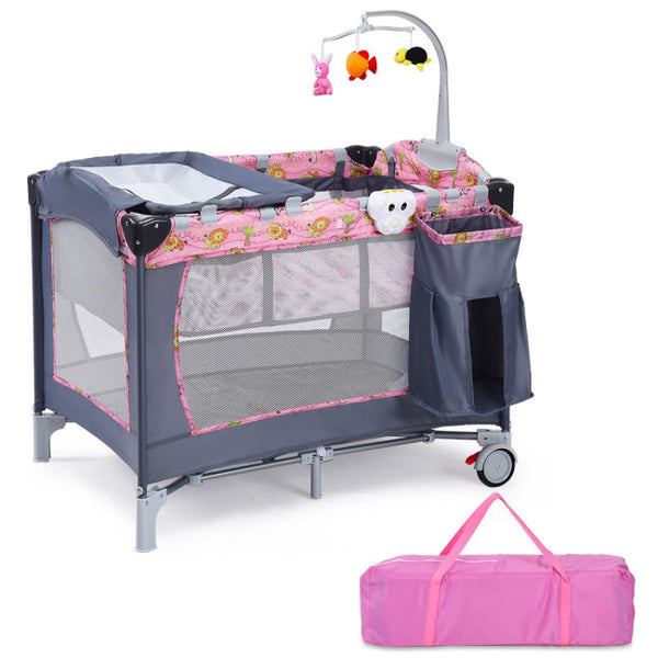 Vebreda Foldable 2 Color Baby Crib Playpen Playard Pink