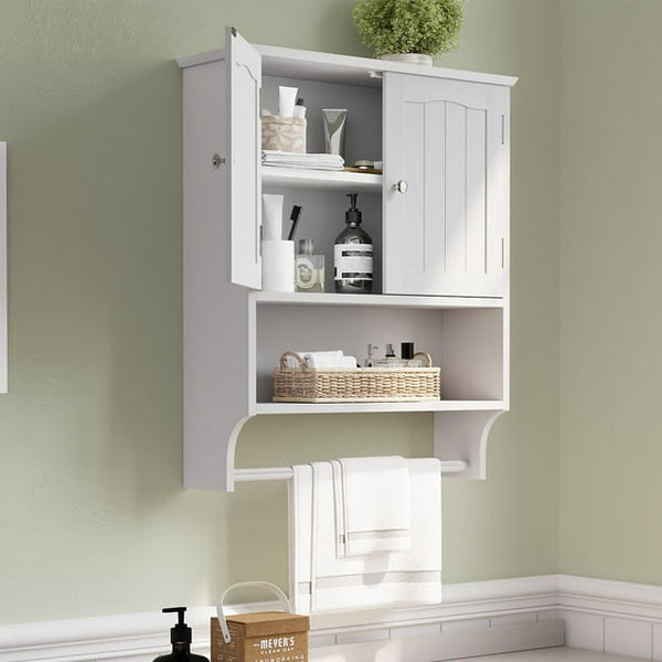 Vebreda White Bathroom Cabinet Wall Mounted with Towels Bar