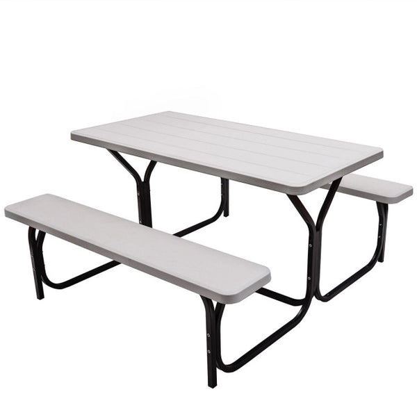 Vebreda All Weather Outdoor Picnic Table Bench Set with Metal Base Wood,White