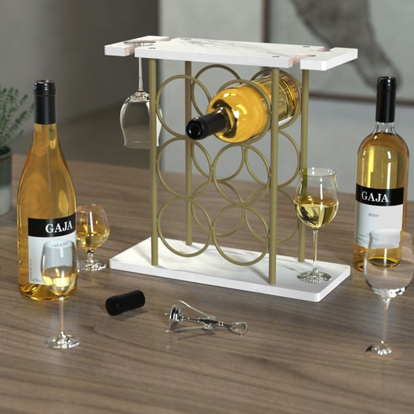 Vebreda Wine Rack Glod Frame 6 Wine Bottle & 4 Wine Glass