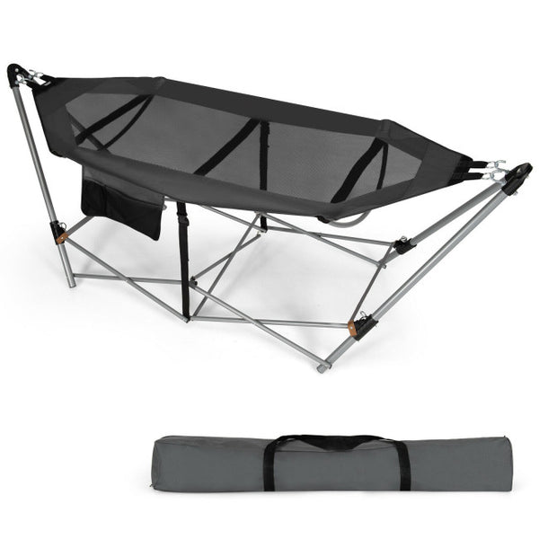 Vebreda Folding Hammock Indoor Outdoor Hammock with Side Pocket and Iron Stand,Gray