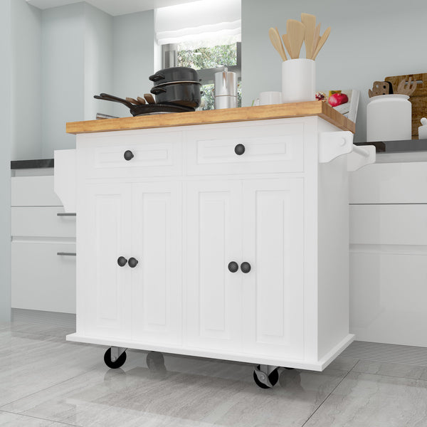 Vebreda Kitchen Island Cart with Two Storage Cabinets and Two Locking Wheels£¨White£©