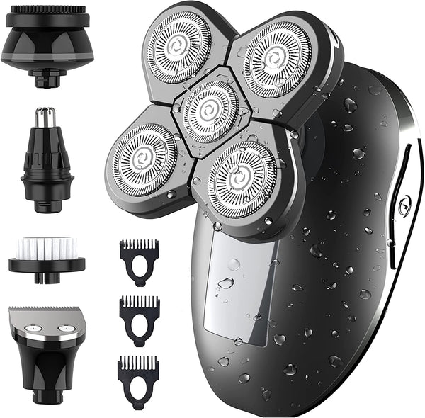 Electric Shaver for Women, Cordless Bald Head Shaver for Men, 5 in 1 Ladies Electric Razor Painless Shaving Legs Bikini Face Underarm Body, Waterproof Rechargeable LED Display Rotary Shaver Kit