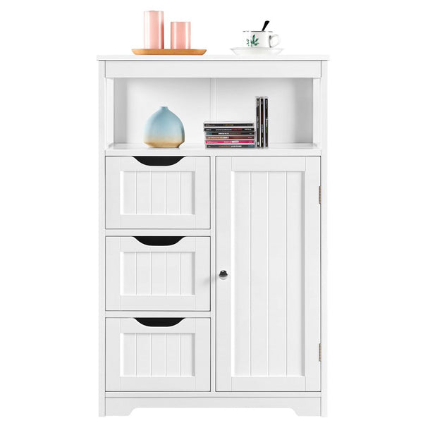 Vebreda Wooden Bathroom Floor Cabinet Multiple Tiers Storage Organizer White