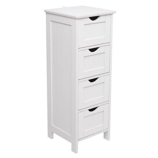 Vebreda Wooden Bathroom Floor Storage Cabinet with 4 Drawers Freestanding Bathroom Storage Cabinet White