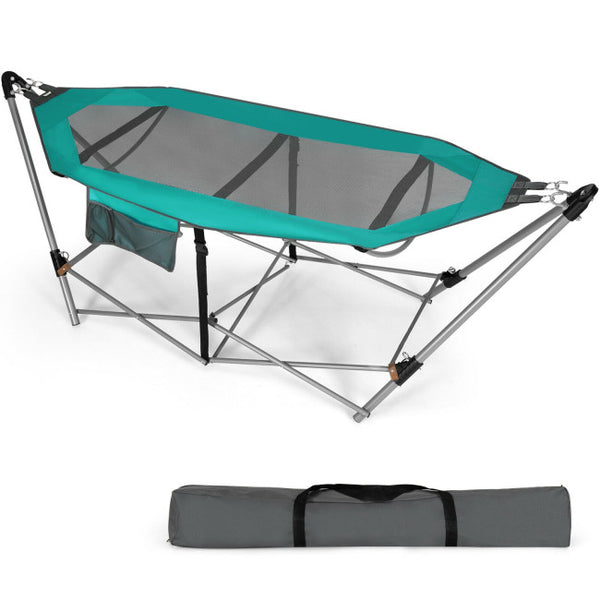 Vebreda Folding Hammock Indoor Outdoor Hammock with Side Pocket and Iron Stand,Green