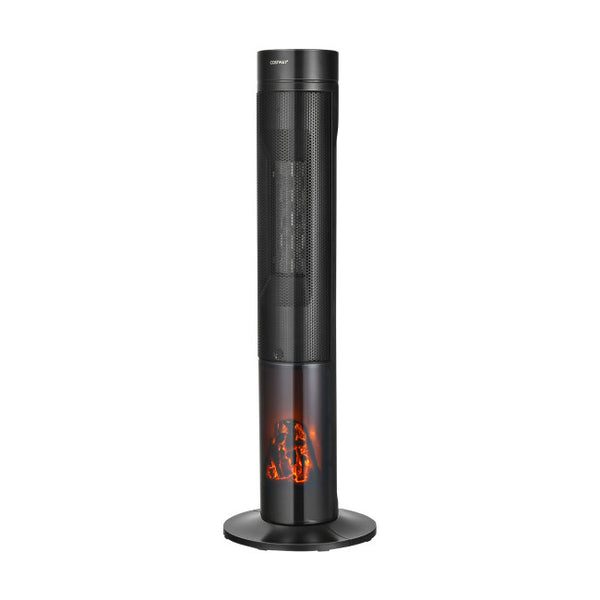 Vebreda 1500W Ceramic Tower Space Heater with Remote Control and Realistic 3D Flame , Black