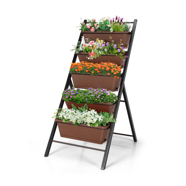 Vebreda 5-tier Vertical Garden Planter Box Elevated Raised Bed with 5 Container Brown