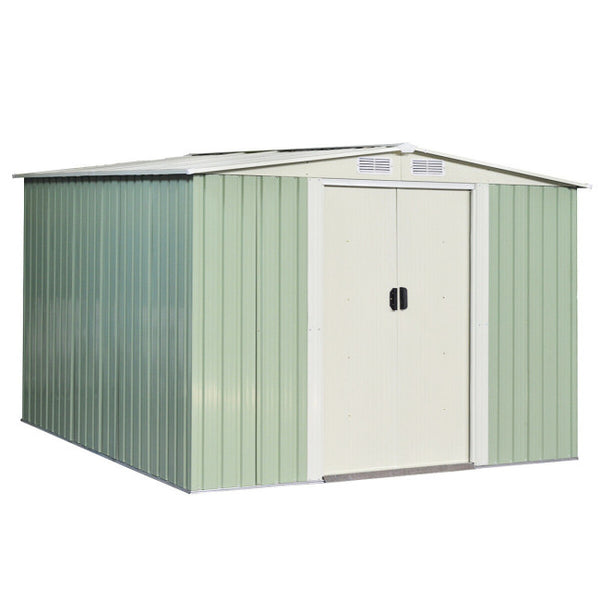 Vebreda 8 x 8 feet Outdoor Garden Galvanized Steel Storage Shed with Sliding Door ,? Green