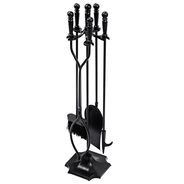 Vebreda 31 inch 5 Pieces Metal Fireplace Tool Set with Stand Black