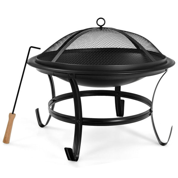 Vebreda 22 Inch Steel Outdoor Fire Pit Bowl With Wood Grate , Black