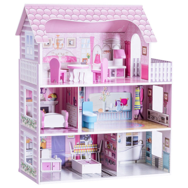 Vebreda 28 Inch Pink Dollhouse with Furniture , Pink