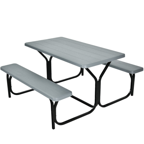 Vebreda HDPE Outdoor Picnic Table Bench Set with Metal Base Gray