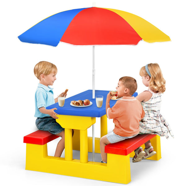 Vebreda Kids Picnic Folding Table and Bench Set with Umbrella Yellow