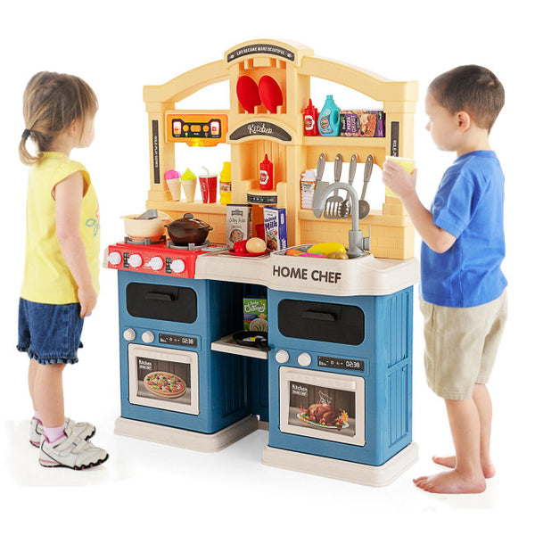 Vebreda 69 Pieces Kitchen Playset Toys with Realistic Lights and Sounds , Blue