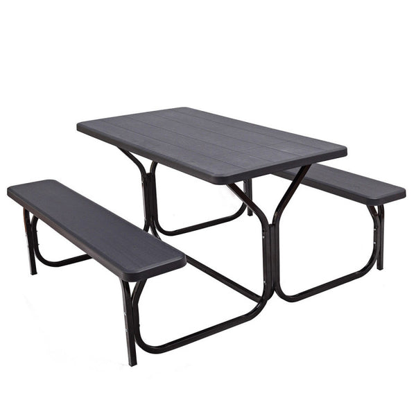 Vebreda HDPE Outdoor Picnic Table Bench Set with Metal Base Black